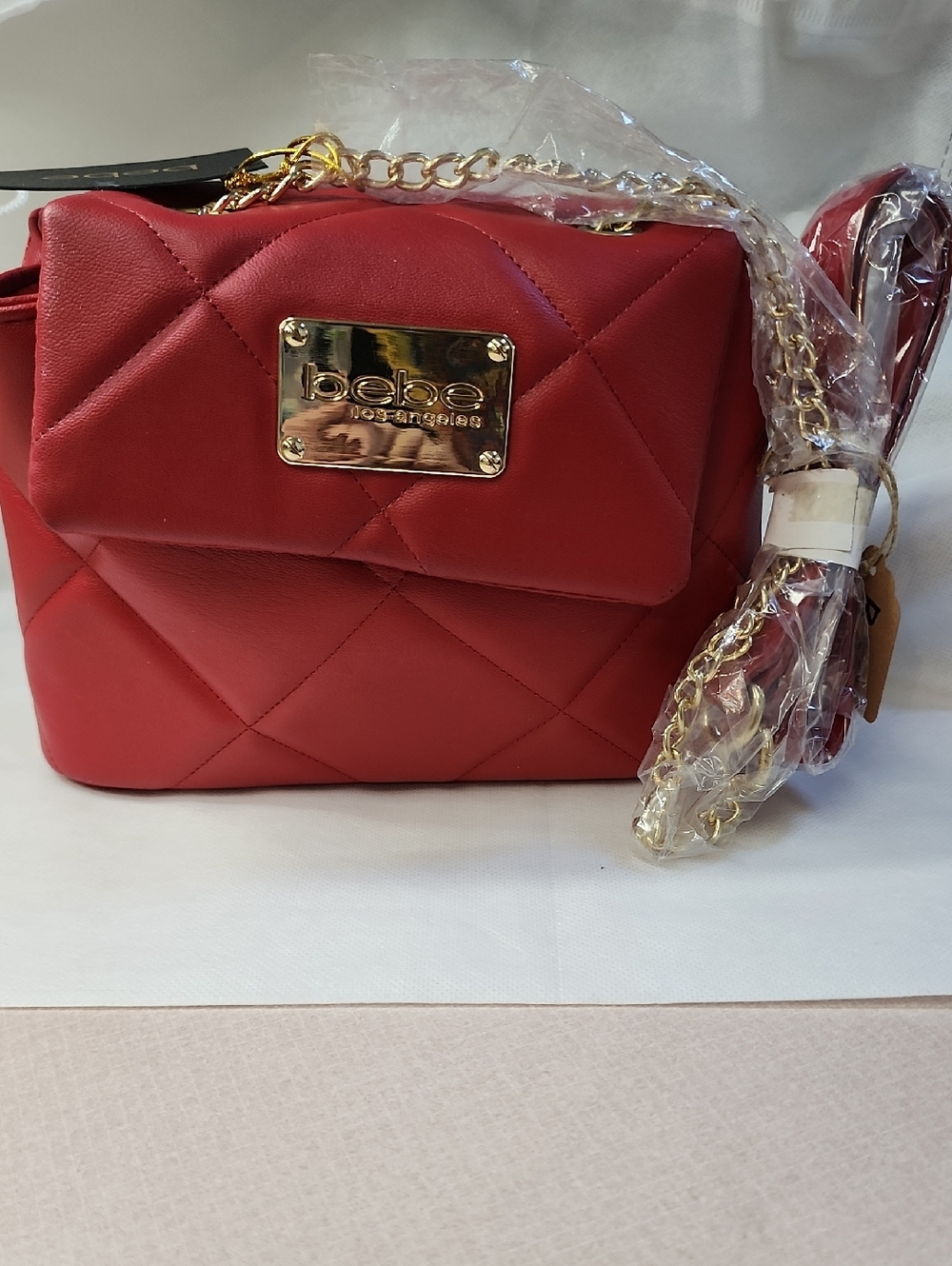 bebe Quilted Crossbody Bag in Red with Gold Hardware New With Tags